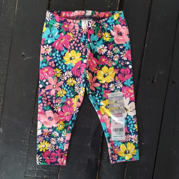 Carters Floral Leggings Navy Pink Yellow 6 Months